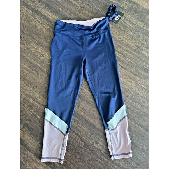 ID Ideology Big Girls Stretchy Leggings  Spliced Color block Indigo Sea 14 large - Picture 1 of 4